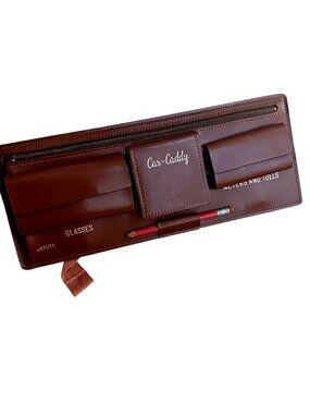 Vintage 1950s 60s Amity Car-Caddy Brown Leather Organizer Hot Rod Sun Visor
